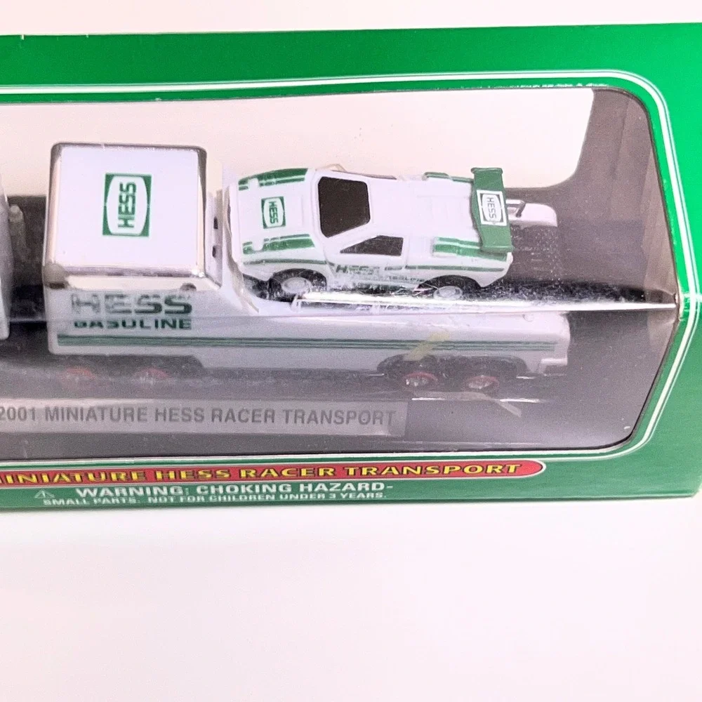 Hess 2001 Miniature Racer Transport White Green Toy Truck Set‎ Original Box